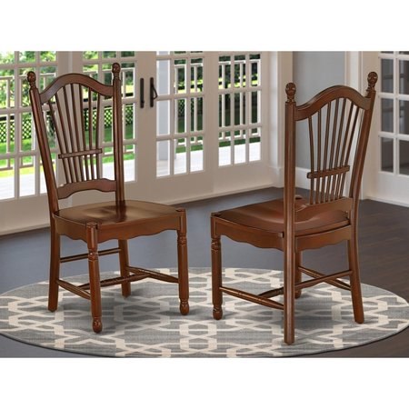 EAST WEST FURNITURE East West Furniture DOC-MAH-W Dover Dining Room Chairs with Wood Seat - Mahogany - Set of 2 DOC-MAH-W